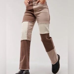 Holister Multi Brown Patch High-rise Dad Jeans. W 21, L 31